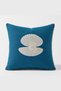 Pearl Embroidered Seashell Cushion Cover 42X42 cm |   Linen Textured Sea-Themed Decorative Pillowcase