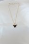 Gold Plated Black Colored Pearlescent Butterfly Necklace - 2