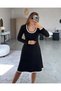 Women's Long Sleeve Round Neck Midi Viscose Two Thread Dress - 3