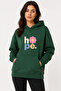 سويت شيرت هوب مطبوع عليه زهور بقلنسوة و2 خيطين
