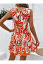 Women's Zero Sleeve Crew Neck Ruffle Patterned Sofia Dress - 5