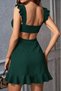 Women's Strappy Square Collar Skirt with Ruffles Short Imported Crepe Dress - 3