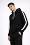 Men's Striped Hooded Sweatshirt Oversized 3 Thread Cotton - Black - 3