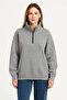 Three Thread Stand Collar Half Zipper Sweatshirt - Gray - 2