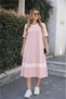 Women's Short Sleeve Crew Neck Stripe Detailed Midi Viscose Dress - 7