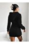 Women's Long Sleeve Hooded Side Gathered Mini Viscose Two Thread Dress