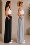 Double-Waisted Women's Wide-Leg Black and Gray Sweatpants - 3