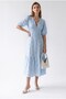 2219 Women's Lined V-Neck Balloon Sleeve Floral Openwork Midi Dress Baby Blue - 4