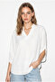Women's White Judge Collar V-Neck Loose Cut Bat Sleeve Blouse 60286450 - 4
