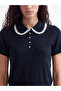 Navy Blue Bebe Collar Women's Knitwear Sweater - 3