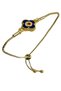 Gold Color Enamel Work Evil Eye Clover Bracelet, Adjustable According to the Size.