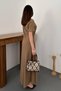 Women's Mink Crew Neck Short Sleeve Pleated Long A-Line Cotton Dress - 5
