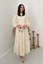 Women's Ecru Lace Maxi Dress Long Balloon Sleeves Gathered Skirt Round Neck - 2
