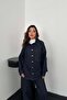 Women's Blue Stoned Denim Shirt and Pants Set Oversized Cut Wide Leg - 3