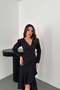 Women's Black Dress V-Neck Long Sleeve Flounce Asymmetrical Midi Atlas Dress - 3
