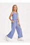 Girl's Blue Buttoned Sleeveless Blouse and Wide-Legged Pants Set - 2