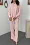 Women's Pink Embroidered Shirt Pants Set Shirt Collar Pocket Wide Leg - 4
