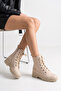 Lace-Up Zipper Detailed Women's Boots Matte Beige R15D101 - 3