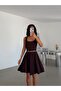 Thick Strap Flared Dress - Brown