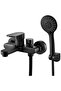 Black bathtub mixer tap with handheld shower head and 1.5-meter shower hose holder, single-handle wall-mounted shower mixer tap