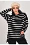 Lovebenti Women's Striped Crew Neck Knit Sweater with Slit Detail