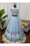 Blue Faux Gorgette Gown - HRT7114-Blue-Size:2XL-44-Inches - 4