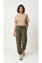 Women's Khaki Oversize Parachute Fabric Slim Trousers with Cargo Pockets, Comfortable Fit Baggy with Adjustable Leg Clips