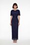 Women's Navy Blue Cape Detail Long Lace Evening Dress