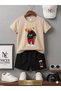 Summer Children's T-Shirt Shorts Unisex (Hello Masked Bear Printed)