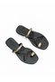Gold Women's Slippers Short Flat Heel Black Strapped Casual Flip Flops with Gold Accessory Detail - 5