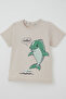 Boy's Shorts Set with Cute Dolphin Figure, Ages 2-6, Beige - 6