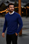 Men's Basic Winter Long Navy Blue Sweater - 5