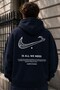 Unisex Oversize Sweatshirt Hoodie Unity Bloom Navy Blue – Hooded, 3-Thread Raster Fleece, with Pockets - 4