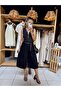 Women's Black Color V-Neck Low-Cut Buttoned Lined Body Blouse - 5