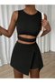 Women's Strappy Round Neck Crop Janjan Blouse and Short Skirt Two-Piece Set - 5