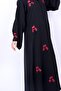 Women’s Black Abaya with Red Floral 3D Embroidery & Beadwork - 7