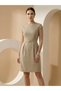 Beige Cap Sleeves Buckle Detail Midi Dress