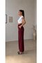 Women's Burgundy Lycra Button Detailed Pleated Palazzo Trousers High Waist Scuba Crepe Wide Leg Pants (Promotional Price) - 5
