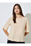 Beige Short Sleeves Side Slit Regular T-Shirt - 3