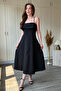 Chest Detailed Flounce Flared Strap Midi Black Dress - 6