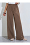 Brown Solid Wide Leg Pants - 2