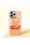 iPhone 14 Pro Max Compatible Case Camera Protector Pink Silicone Couple Phone Case with Bear Pattern