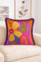 Fringed Throw Pillow Cover with Colorful Abstract Floral and Striped Geometric Pattern - Bohemian Tassel Pillowcase - 2