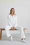 Women's White Two-Thread Relaxed Fit Hooded Zipper Crop Wide-Leg Sweatpants Set - 7940 - 4