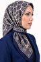 Women's Navy Blue Authentic Tile Patterned Stitched Writing Cotton Cheesecloth Scarf