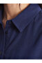 Navy Blue Oversize Poplin Women's Shirt Tunic - 3