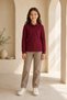 Children's Unisex Burgundy Long Sleeve Polo Collar T-Shirt 100% Cotton Lakos Fabric - 2