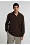 Relaxed Fit Polo Collar Plain Men's Brown Long Sleeve T-Shirt