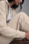 Women's Beige Hooded Cardigan Jacket Sweatpants Set - 4