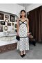 Women's White Rope Strap Polka Dot Lace Detailed V-Neck Satin Maxi Slip Dress - 4